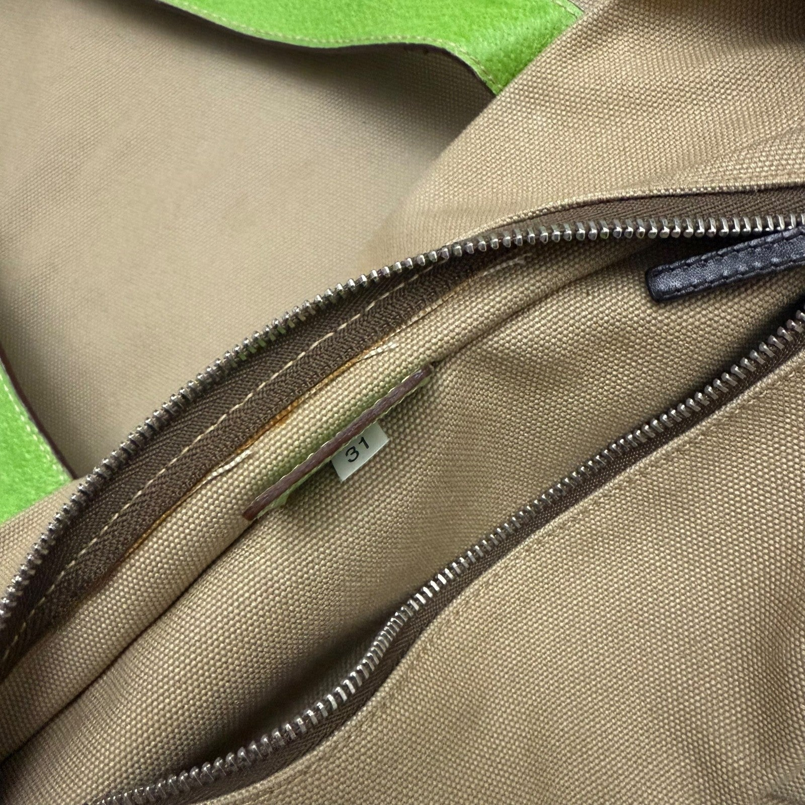 Prada Canvas & Leather Tote Bag Beige/Green