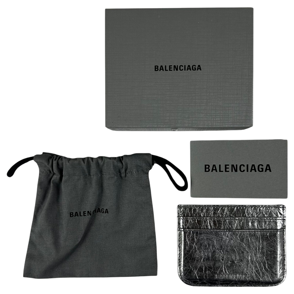Balenciaga Le Cagole Leather Card Holder Metallic Silver