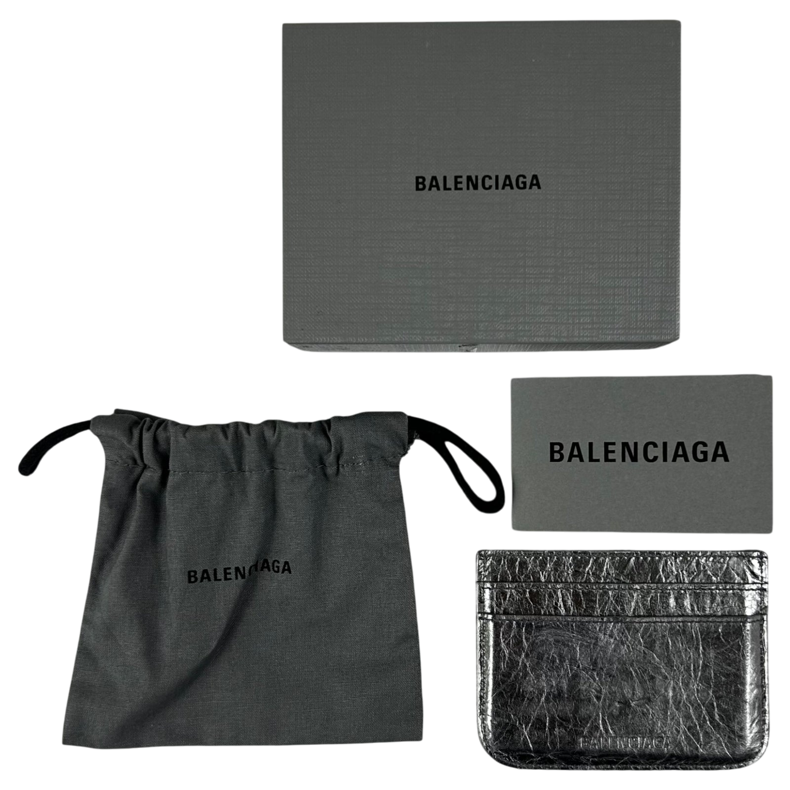 Balenciaga Le Cagole Leather Card Holder Metallic Silver