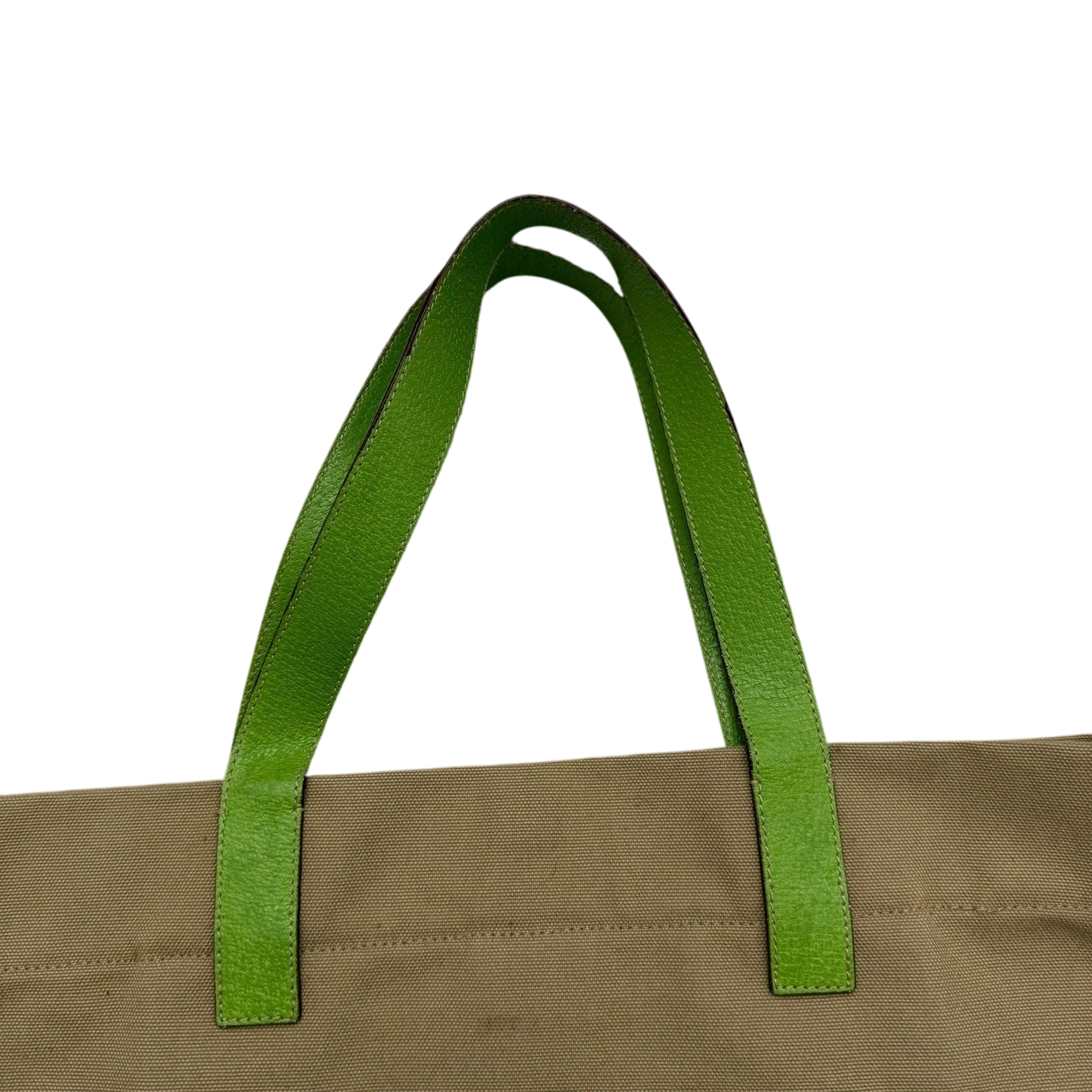 Prada Canvas & Leather Tote Bag Beige/Green