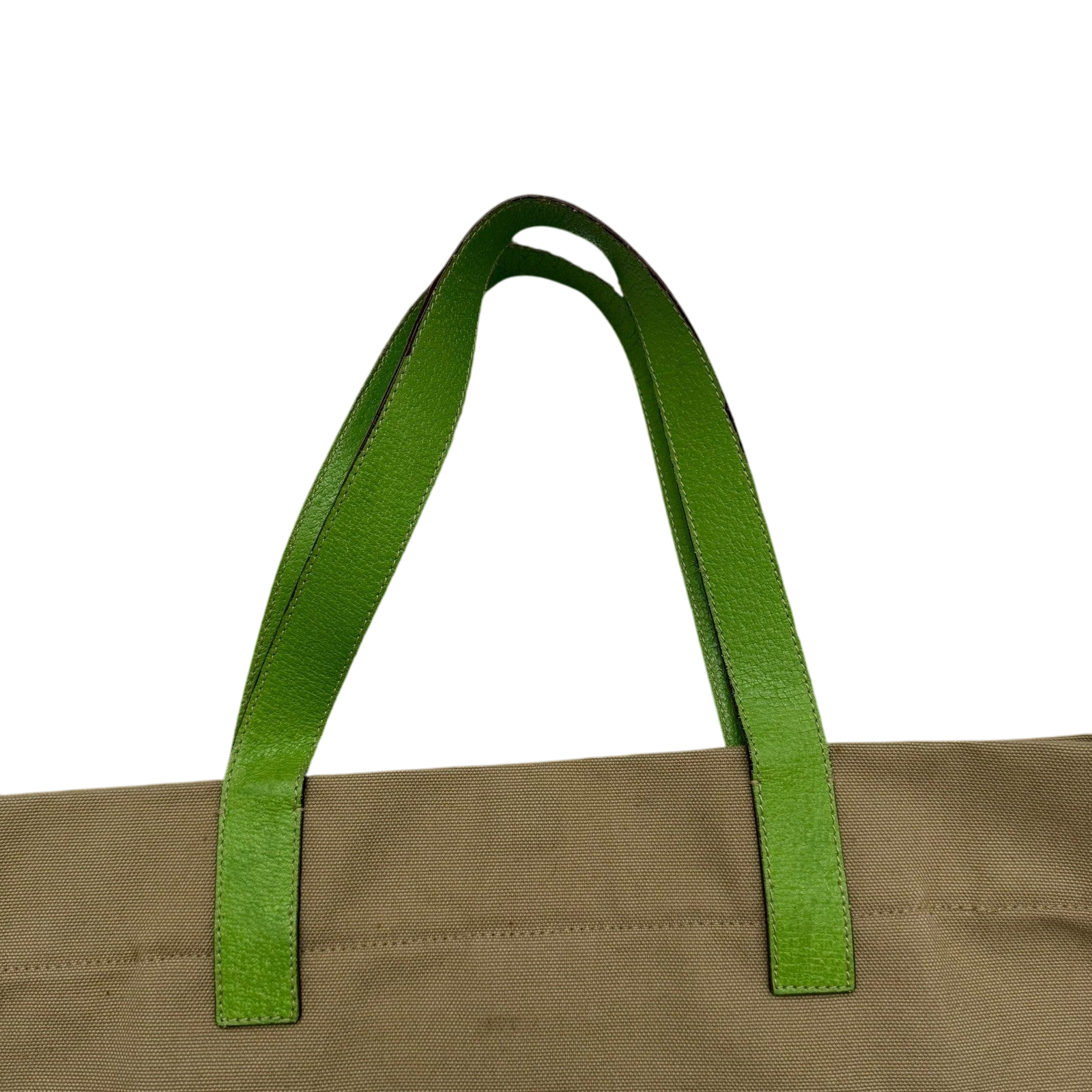Prada Canvas & Leather Tote Bag Beige/Green