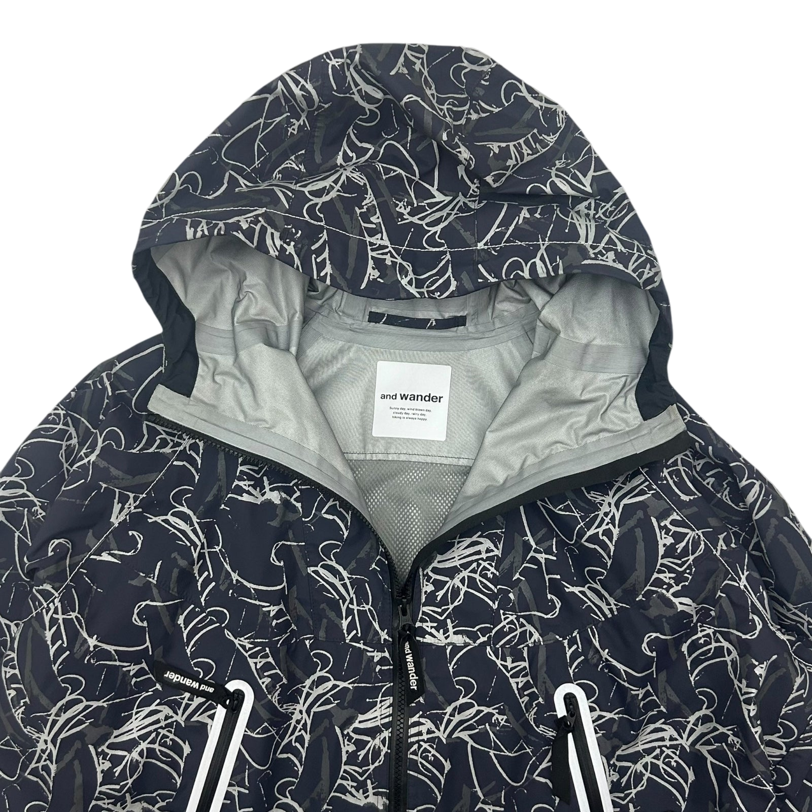 And Wander Reflective Printed Rain Jacket ‘Charcoal’(Fits XL)