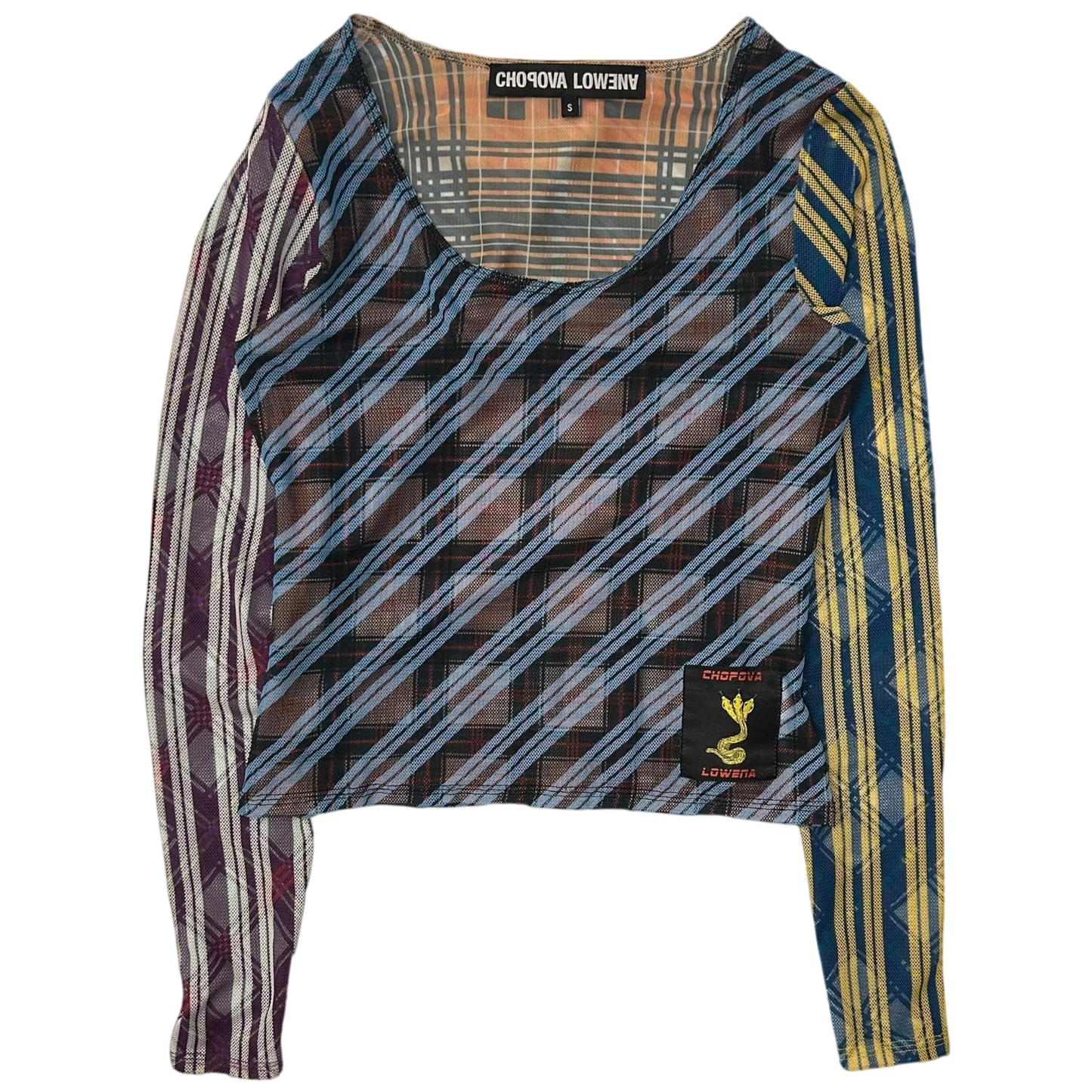Chopova Lowena Multicolor Mesh Tartan Long Sleeve T-Shirt (Fits S-M Womens)