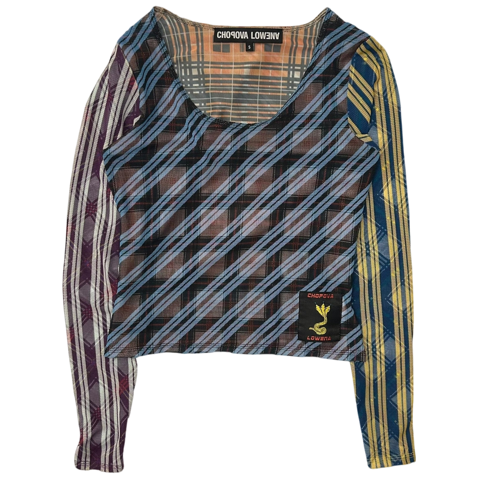 Chopova Lowena Multicolor Mesh Tartan Long Sleeve T-Shirt (Fits S-M Womens)