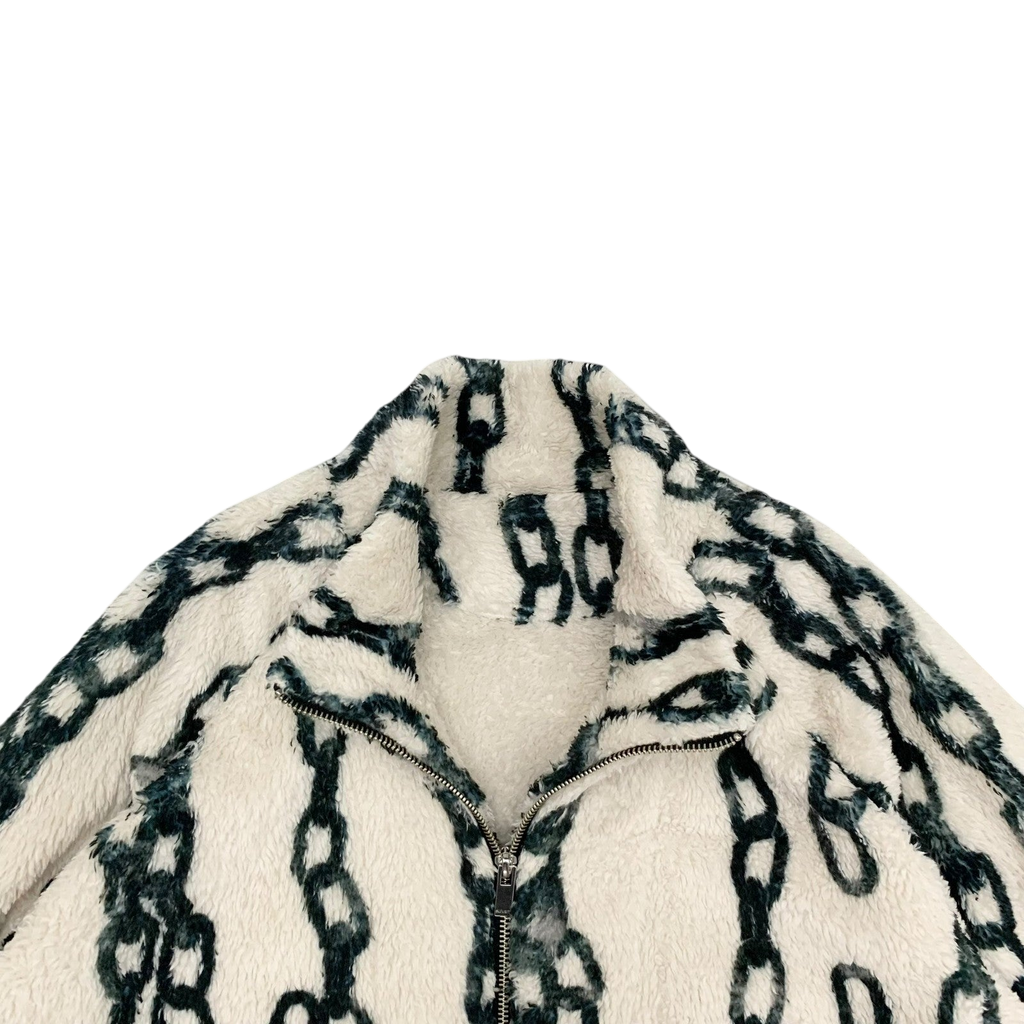 Sulvam Chain-Print Fleece Jacket Off-White / Green (Fits M-L)