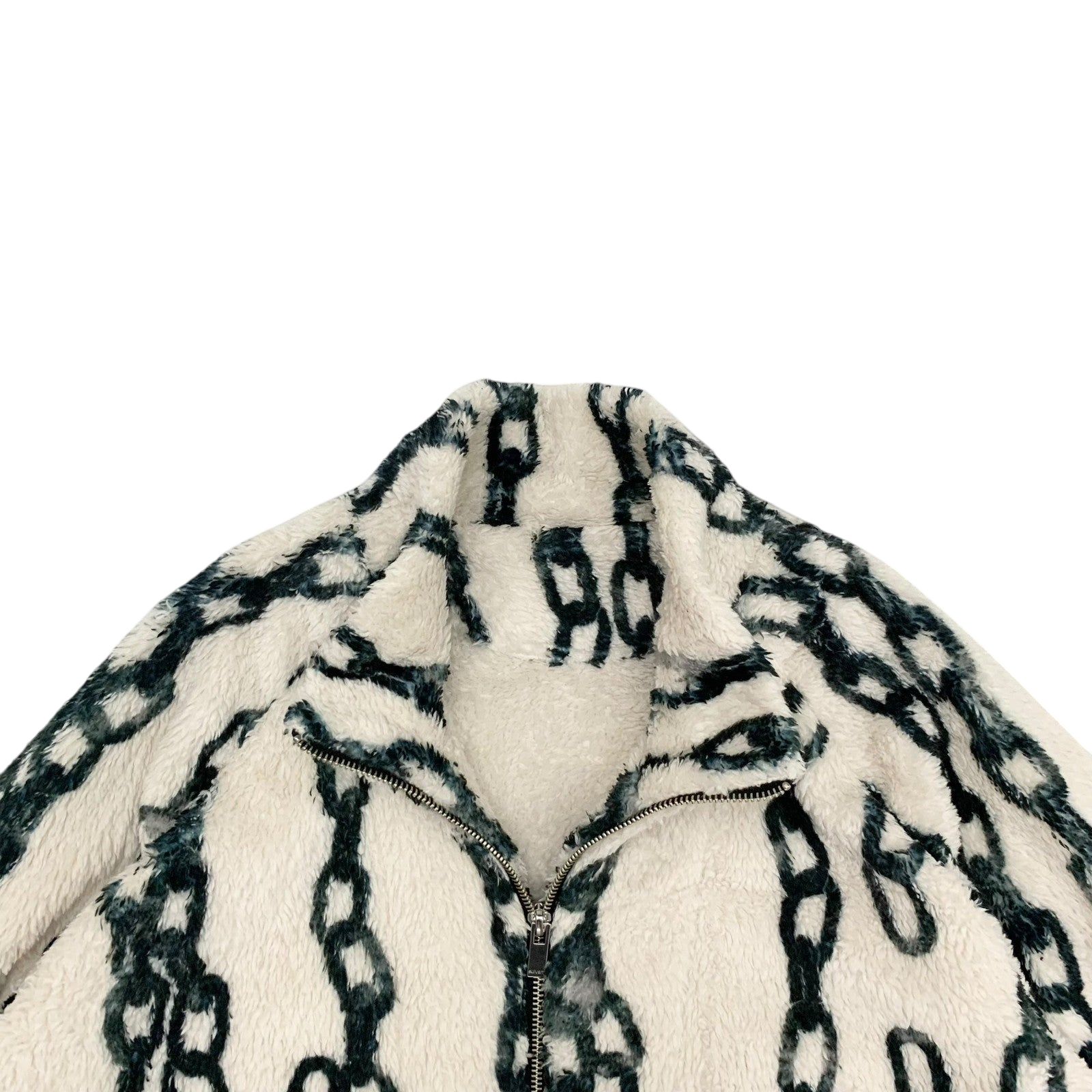 Sulvam Chain-Print Fleece Jacket Off-White / Green (Fits M-L)