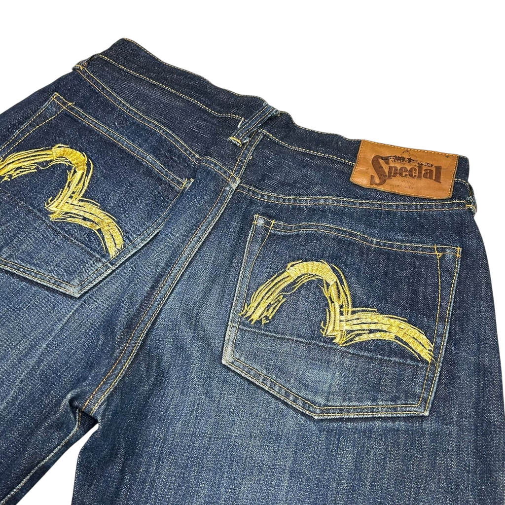 Vintage Evisu Gold Daicock Pocket Logo Selvedge Denim Jeans (Fits 32")