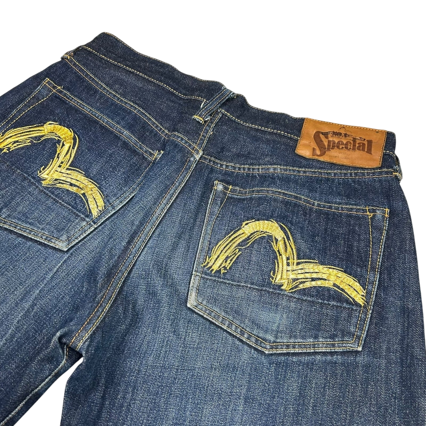 Vintage Evisu Gold Daicock Pocket Logo Selvedge Denim Jeans (Fits 32")