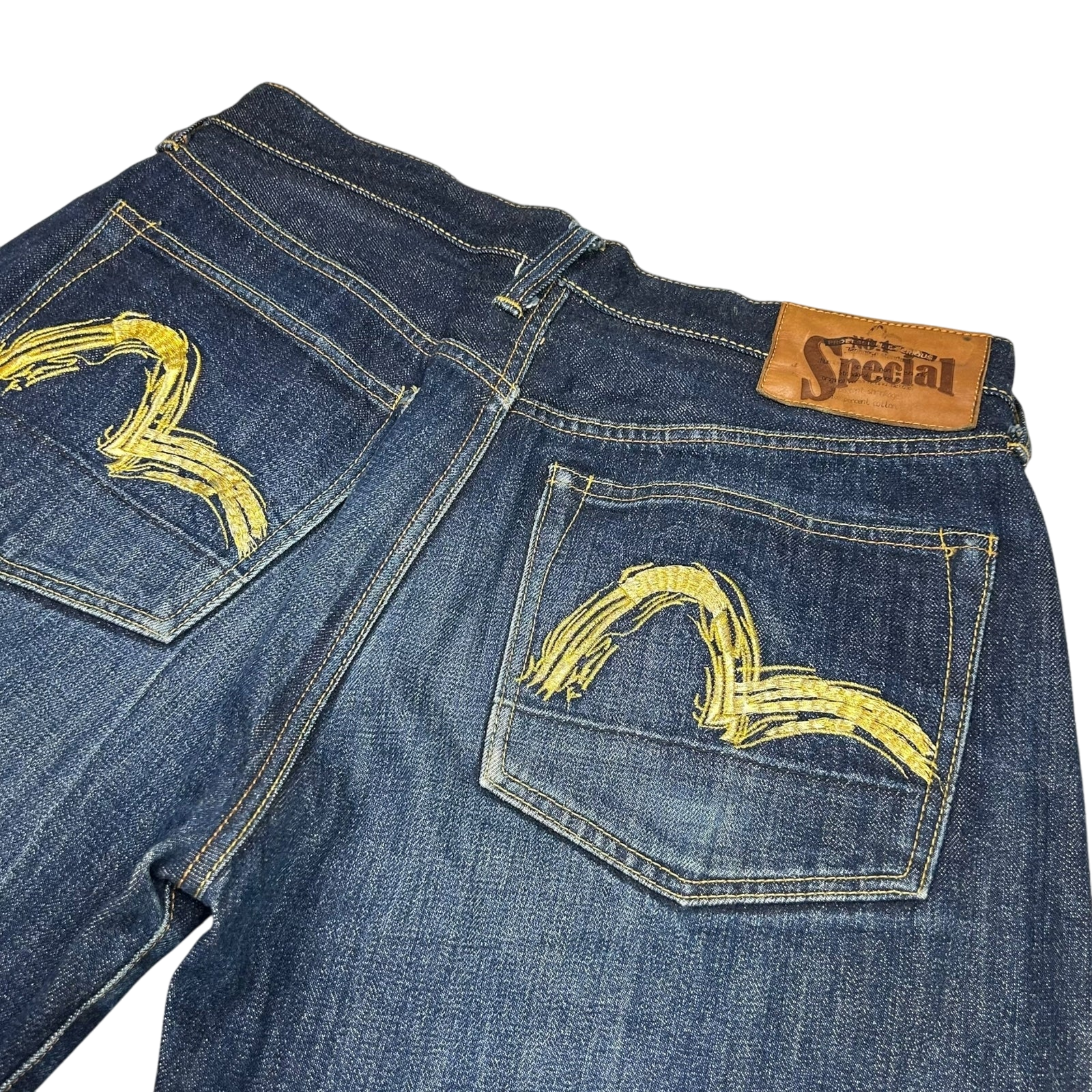 Vintage Evisu Gold Daicock Pocket Logo Selvedge Denim Jeans (Fits 32")