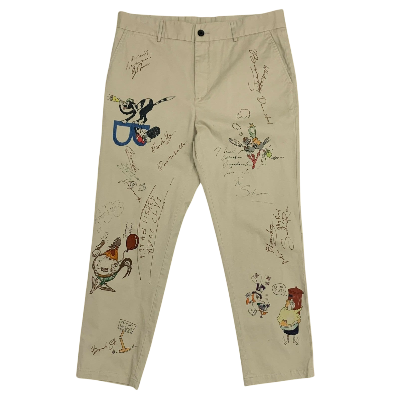 Burberry SS18 Sketch Print Cotton Chino Pants (Size 36”)