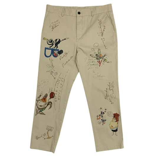 Burberry SS18 Sketch Print Cotton Chino Pants (Size 36”)