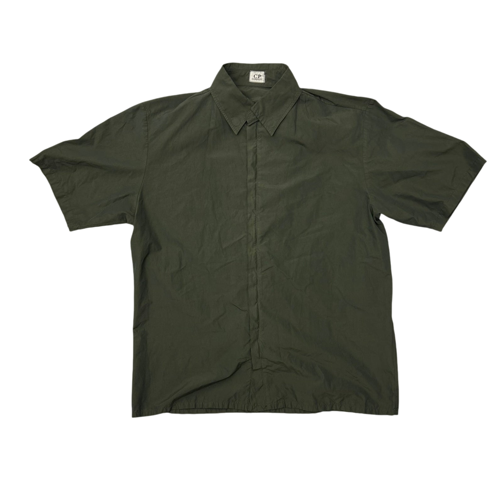 C.P. Company Ripstop Zip-Up Short Sleeve Shirt Khaki Green (Fits L)