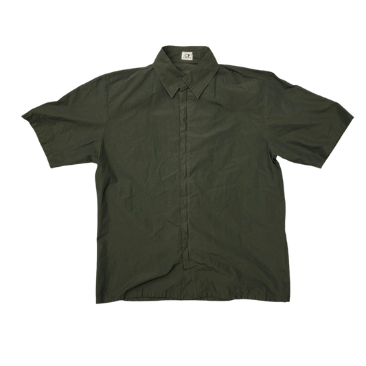 C.P. Company Ripstop Zip-Up Short Sleeve Shirt Khaki Green (Fits L)