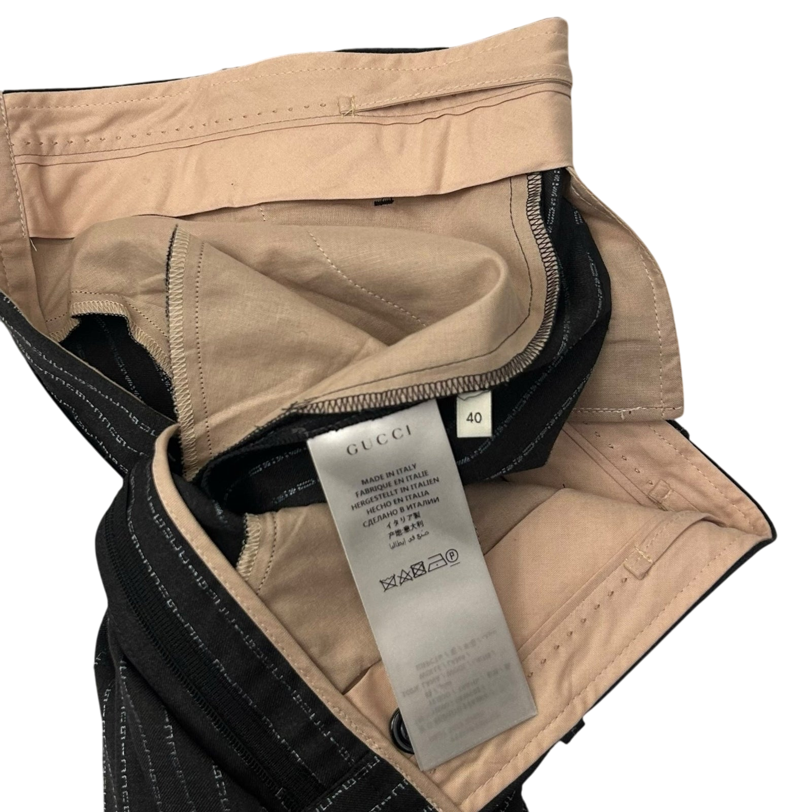 Gucci Logo Pinstriped Boot Cut Wool Pants Grey / Black (Fits 29”)