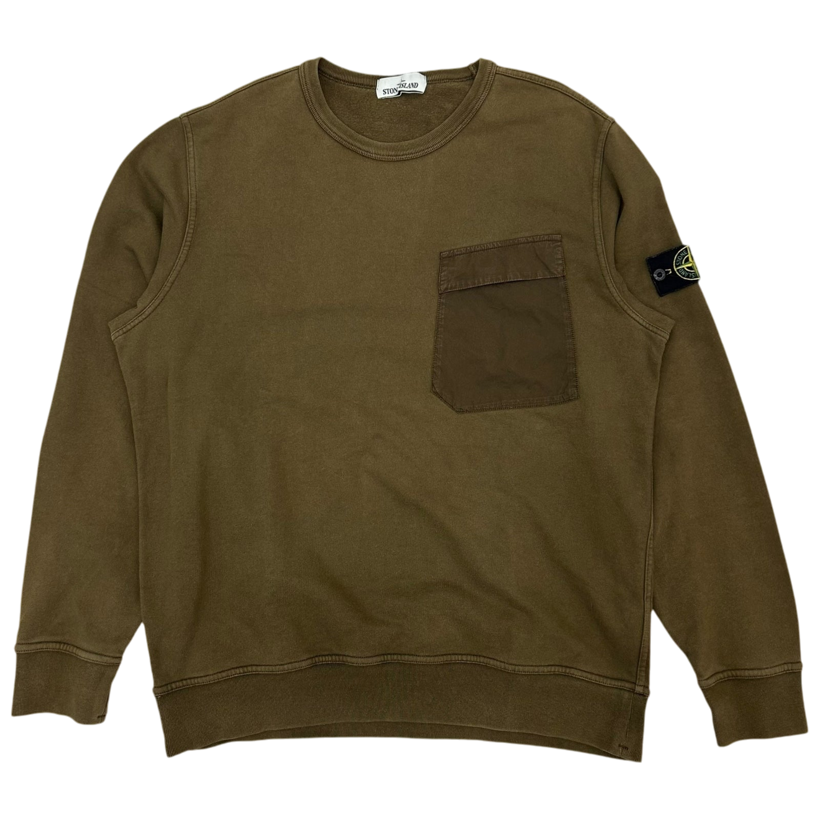 Stone Island Pocket Crewneck Sweater Military Khaki Green (Fits L/XL)