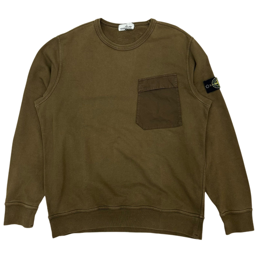 Stone Island Pocket Crewneck Sweater Military Khaki Green (Fits L/XL)