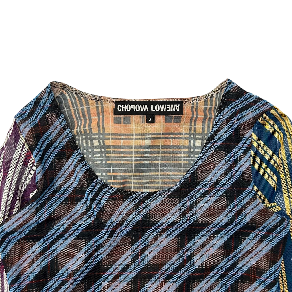 Chopova Lowena Multicolor Mesh Tartan Long Sleeve T-Shirt (Fits S-M Womens)