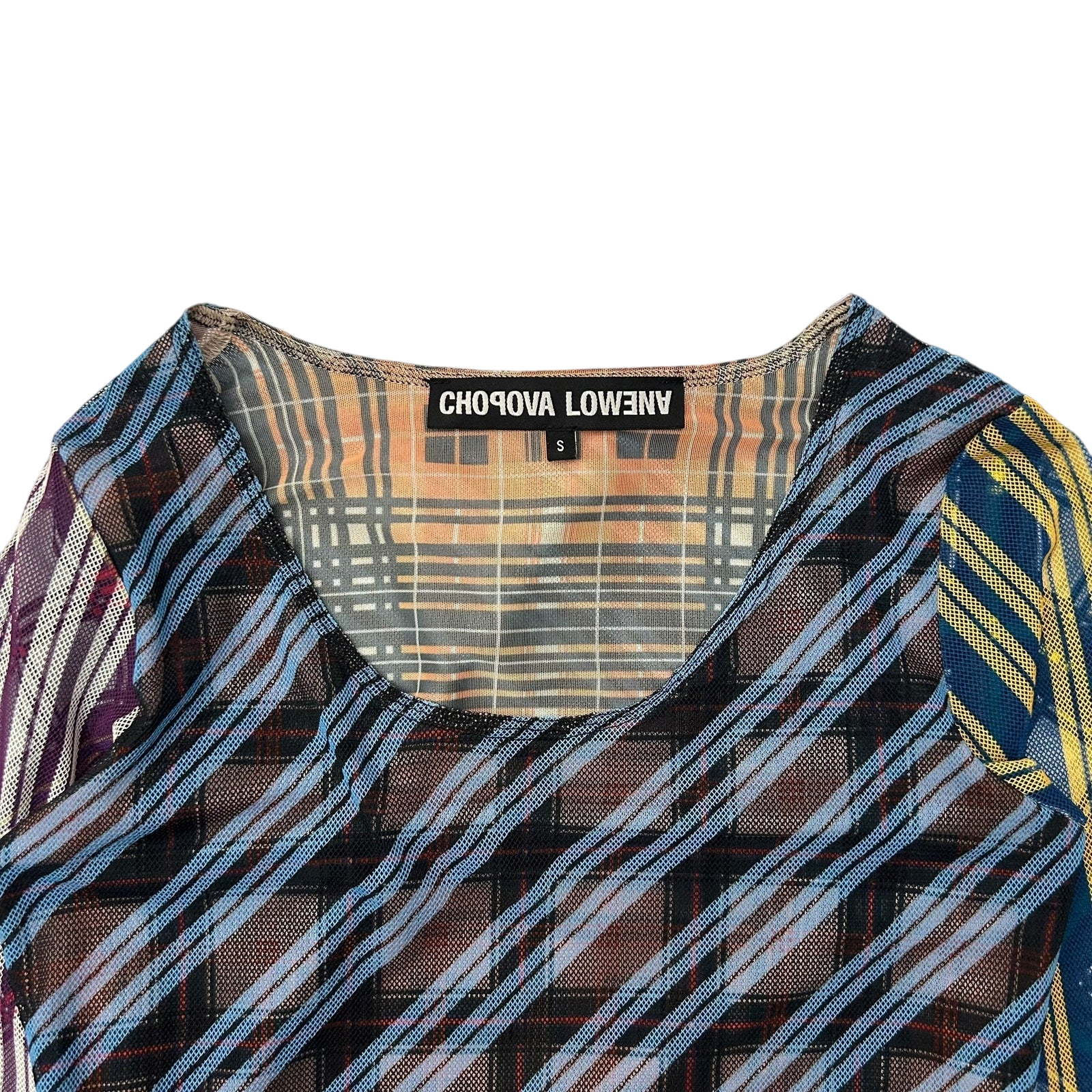 Chopova Lowena Multicolor Mesh Tartan Long Sleeve T-Shirt (Fits S-M Womens)