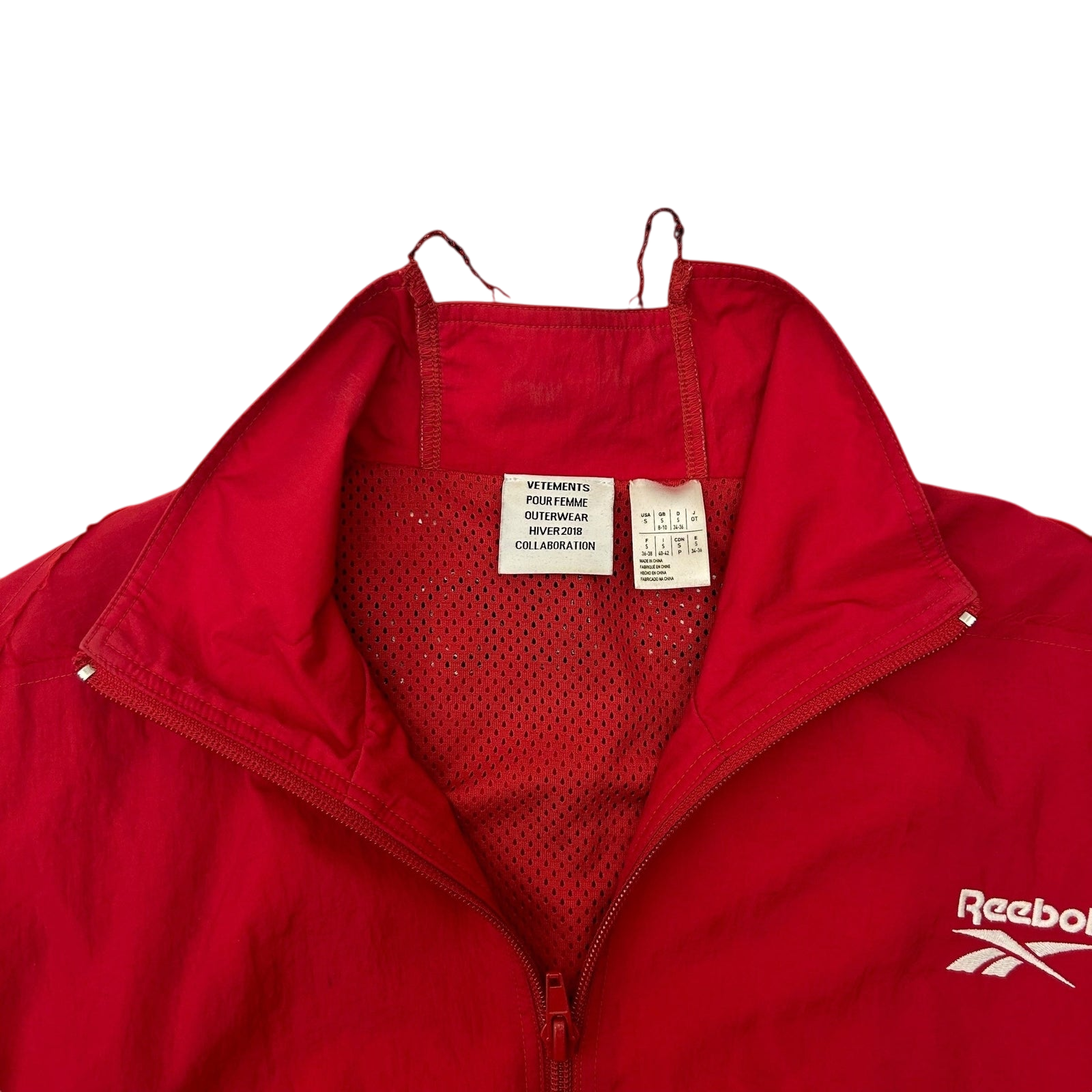 2018 Vetements x Reebok Reworked Distressed Track Jacket Red (Size S Womens)