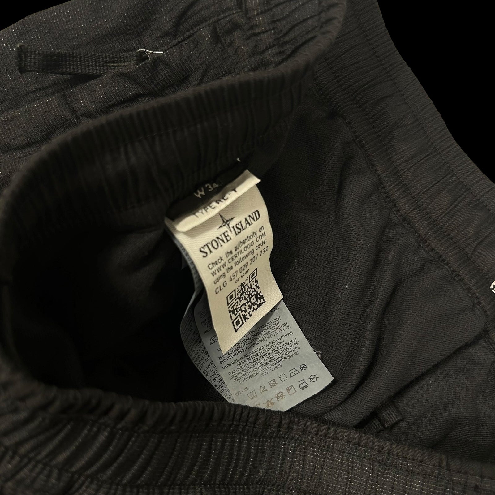 Stone Island Type RE-T Reflective Weave Rip Stop-TC Cargo Pants Black (Fits 32”)