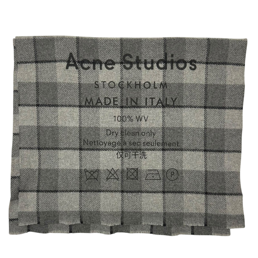 Acne Studios Cassiar Logo-Print Checked Scarf Grey/Black