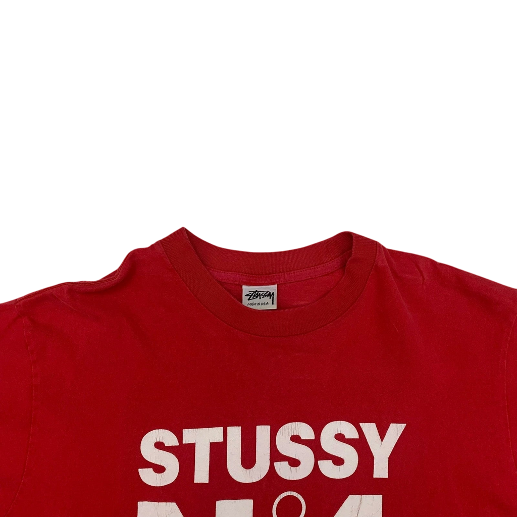 Stussy Vintage 90s No. 4 Logo T-Shirt Red (Made in USA) Fits S-M)
