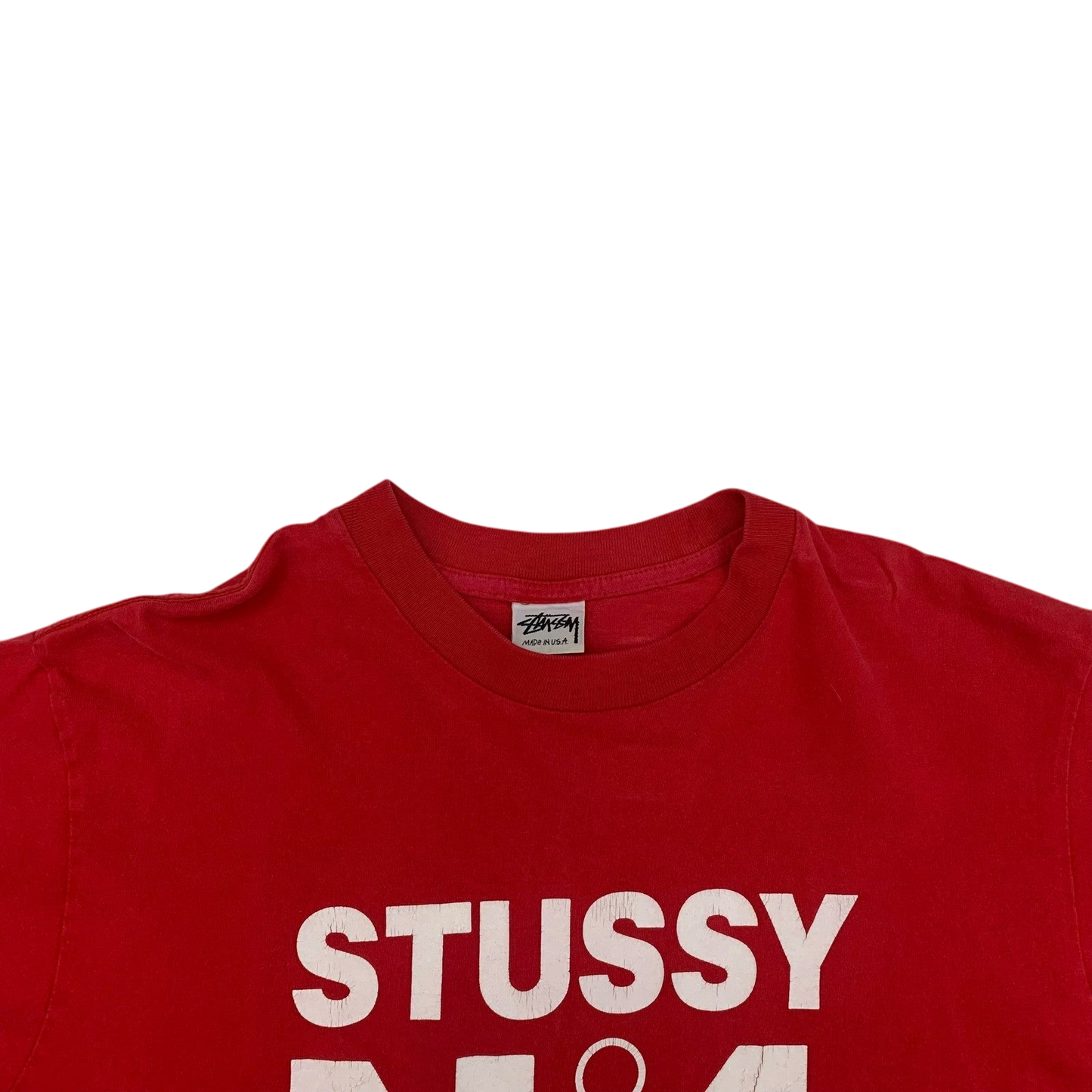 Stussy Vintage 90s No. 4 Logo T-Shirt Red (Made in USA) Fits S-M)