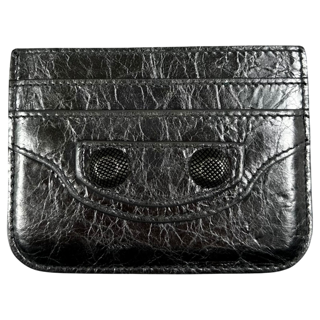 Balenciaga Le Cagole Leather Card Holder Metallic Silver