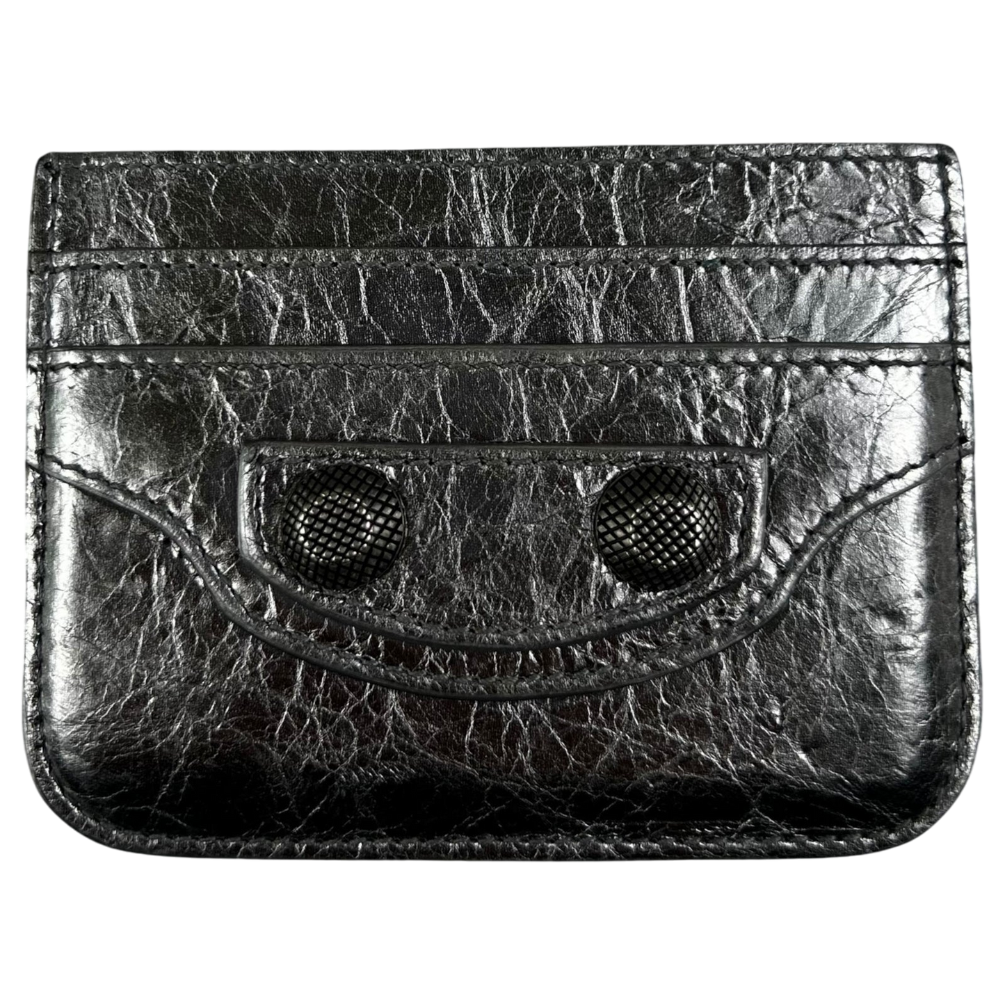 Balenciaga Le Cagole Leather Card Holder Metallic Silver