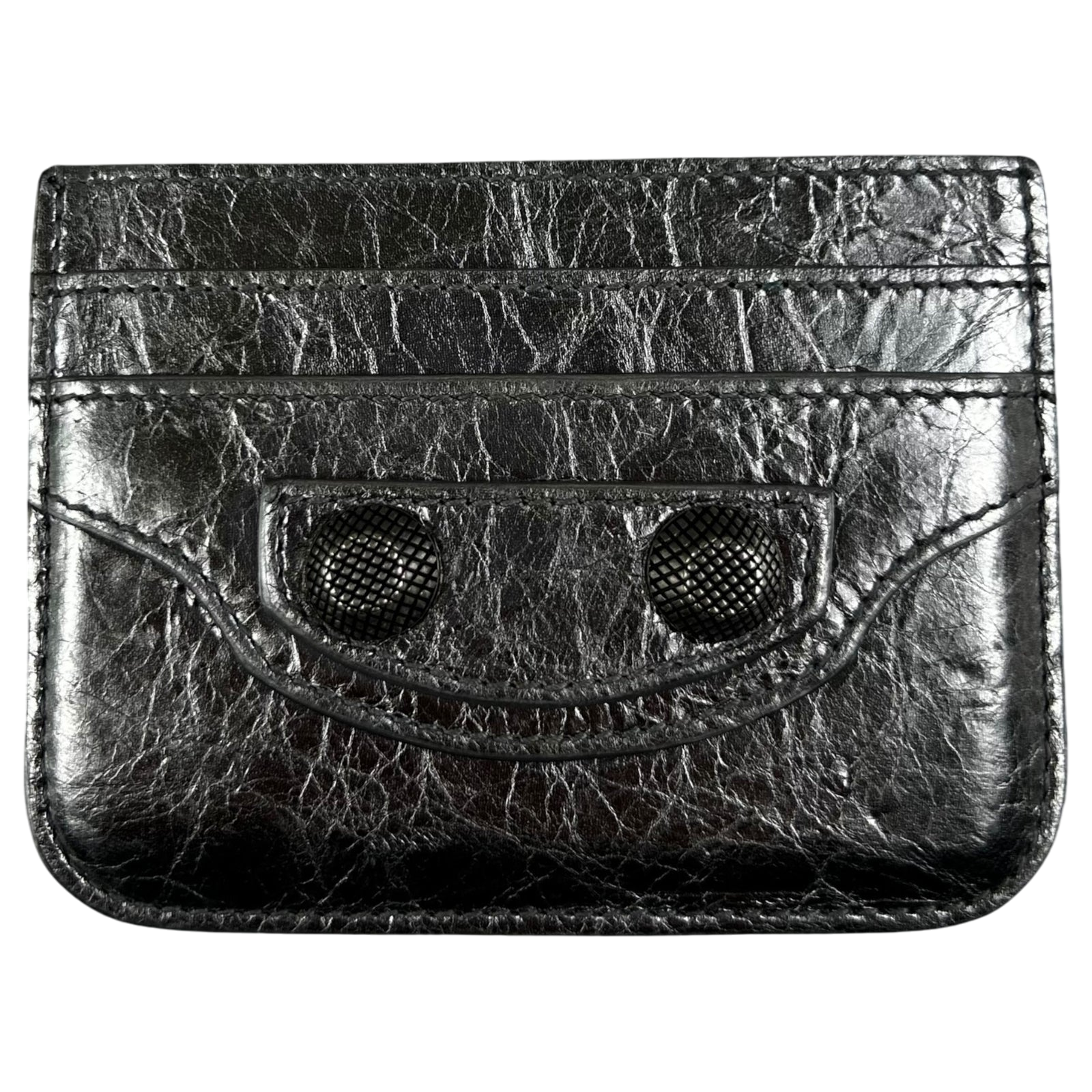 Balenciaga Le Cagole Leather Card Holder Metallic Silver