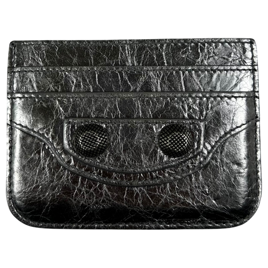 Balenciaga Le Cagole Leather Card Holder Metallic Silver