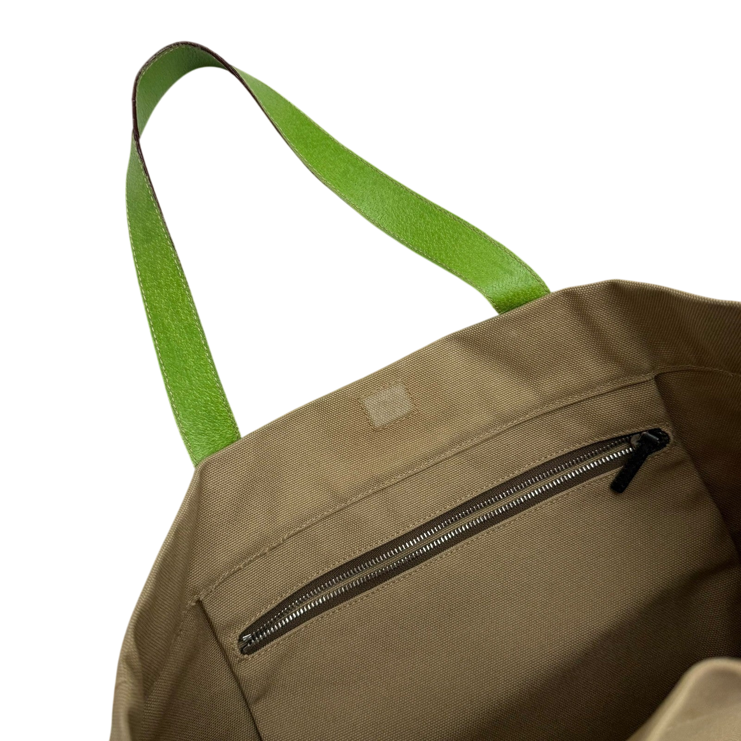 Prada Canvas & Leather Tote Bag Beige/Green