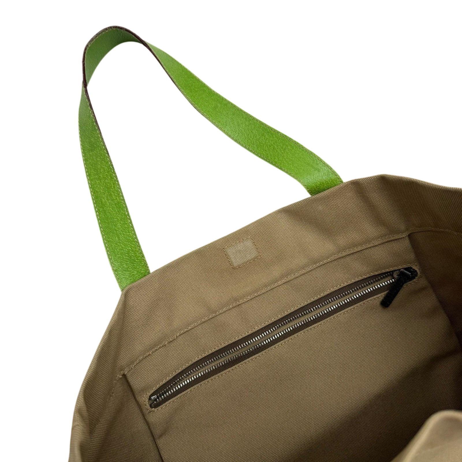 Prada Canvas & Leather Tote Bag Beige/Green