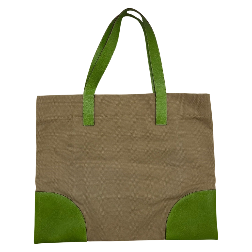Prada Canvas & Leather Tote Bag Beige/Green