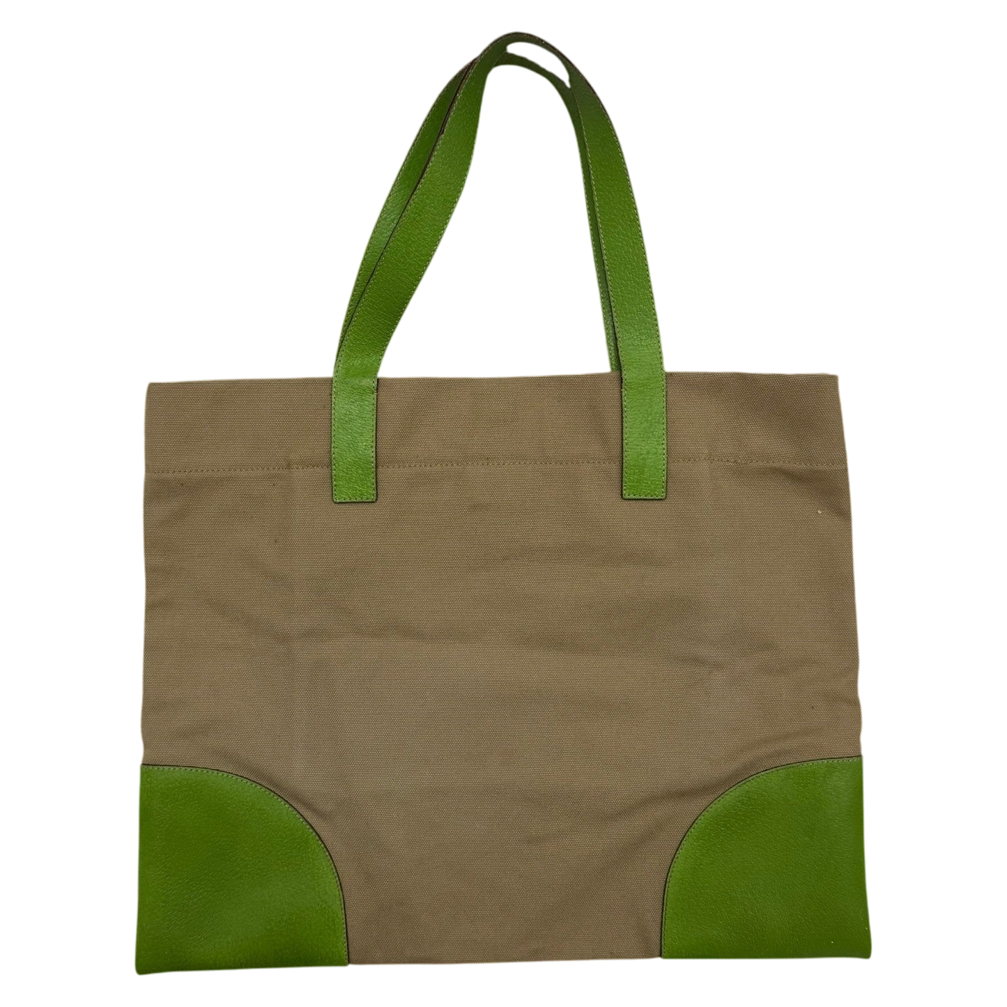 Prada Canvas & Leather Tote Bag Beige/Green