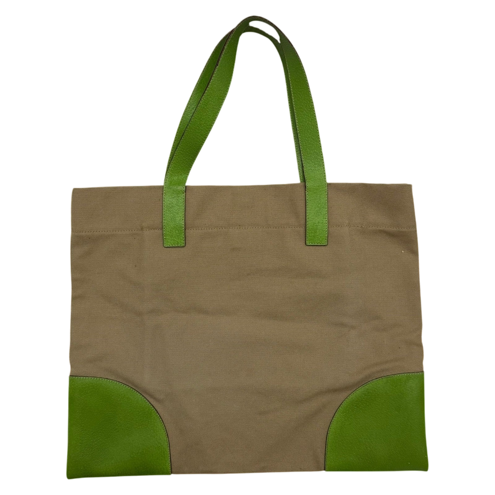 Prada Canvas & Leather Tote Bag Beige/Green