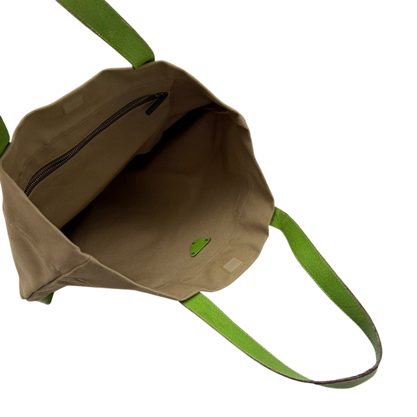 Prada Canvas & Leather Tote Bag Beige/Green