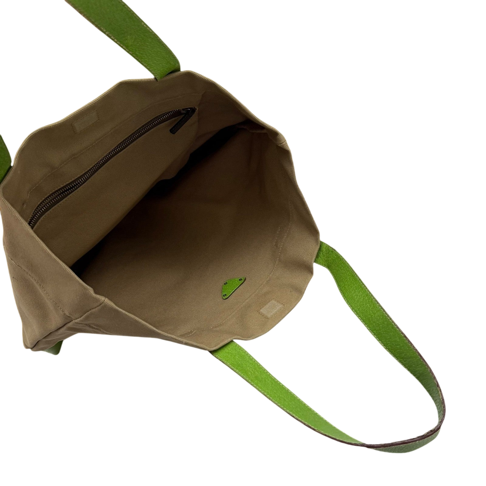 Prada Canvas & Leather Tote Bag Beige/Green