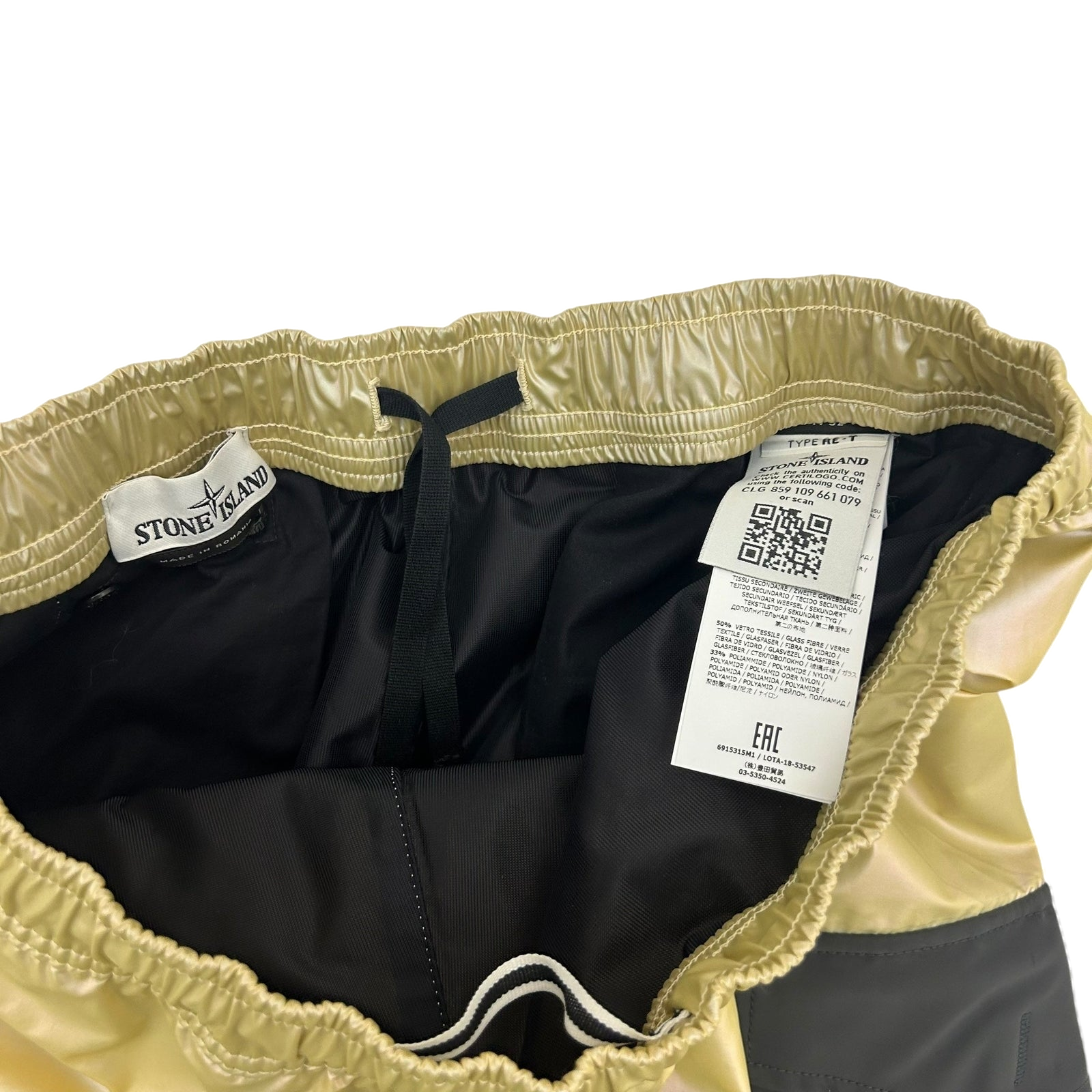 Stone Island Type RE-T Gold Iridescent Tela Gold Cargo Pants (Fits 30”-34”)