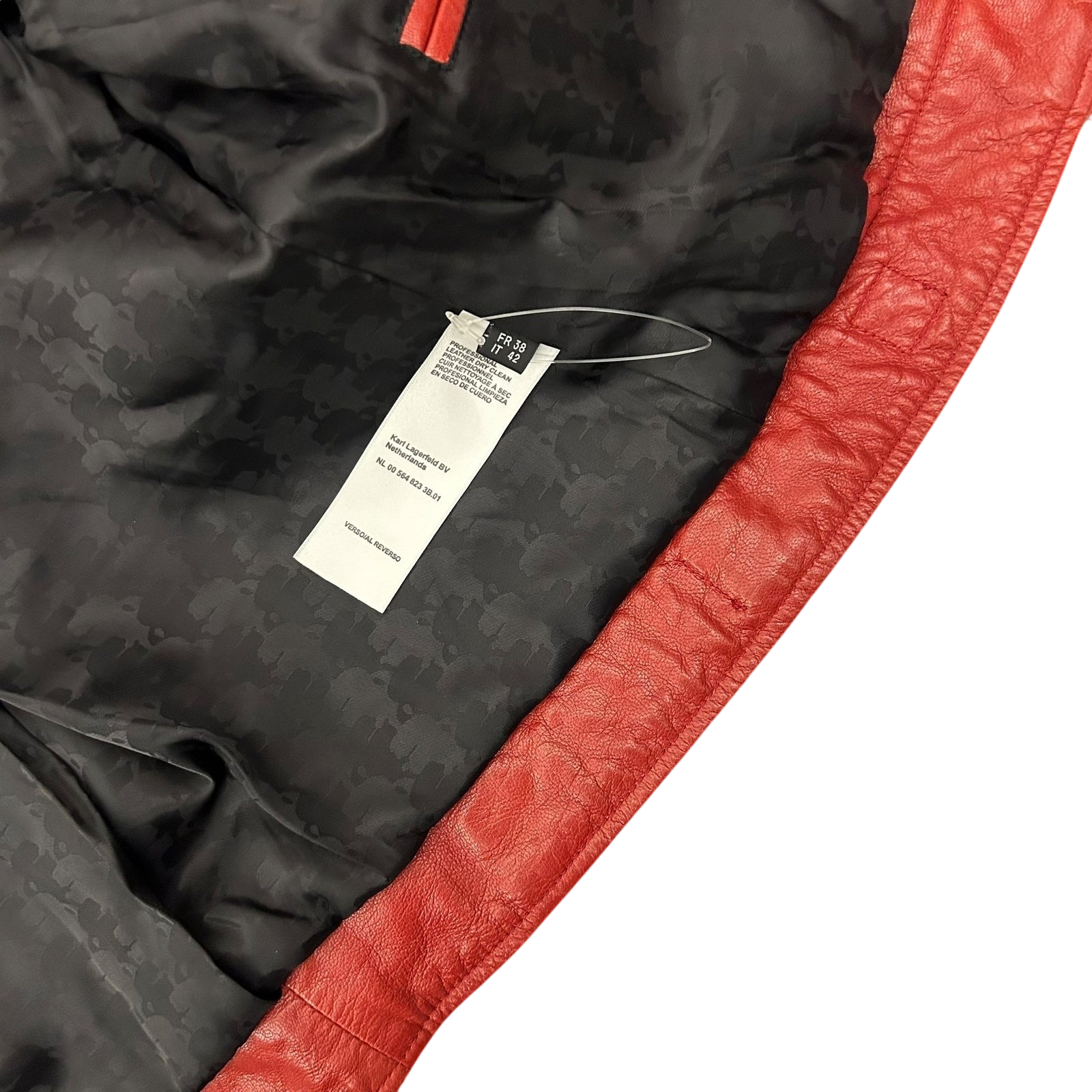 Karl Lagerfeld Goat Leather Biker Jacket Red (Fits M Womens)