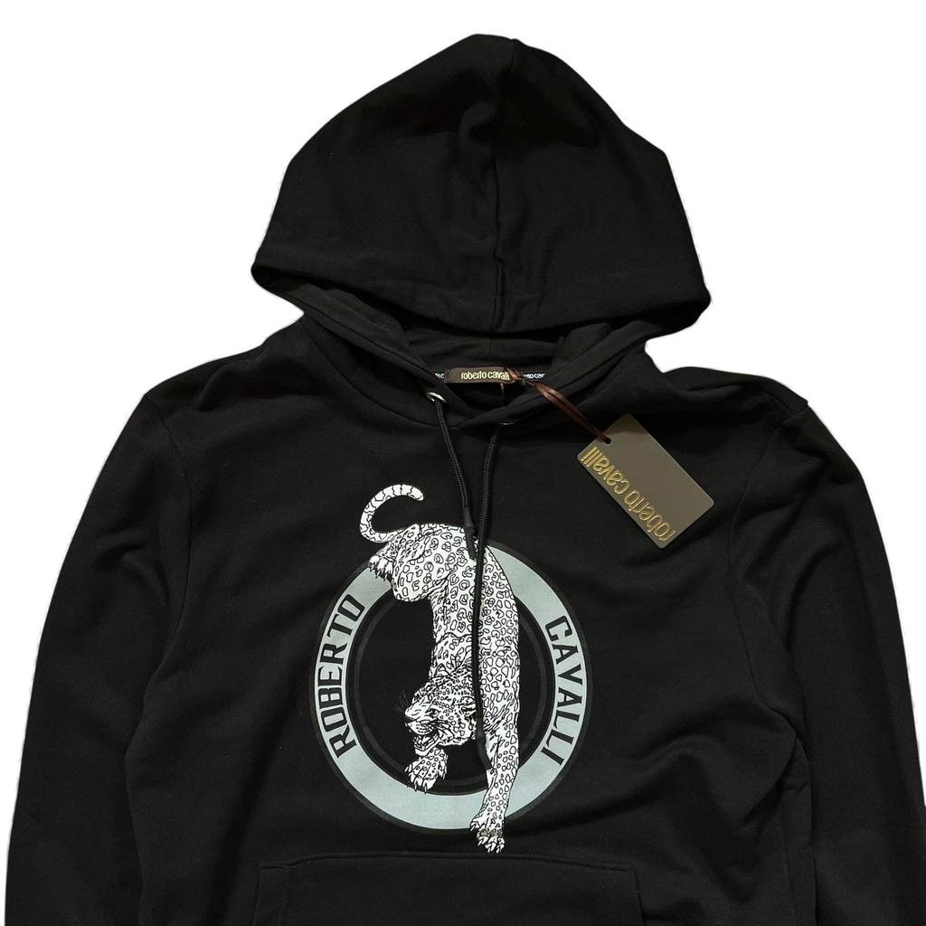 Roberto Cavalli Black Jaguar Hooded Sweatshirt (Fits M/L)