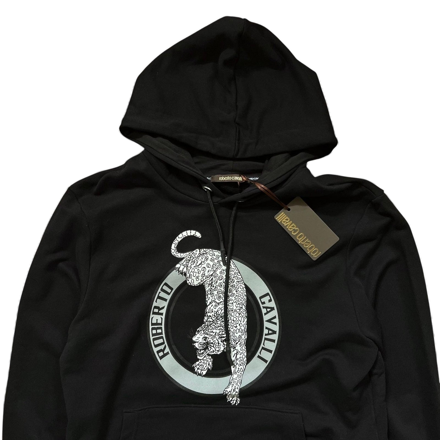 Roberto Cavalli Black Jaguar Hooded Sweatshirt (Fits M/L)
