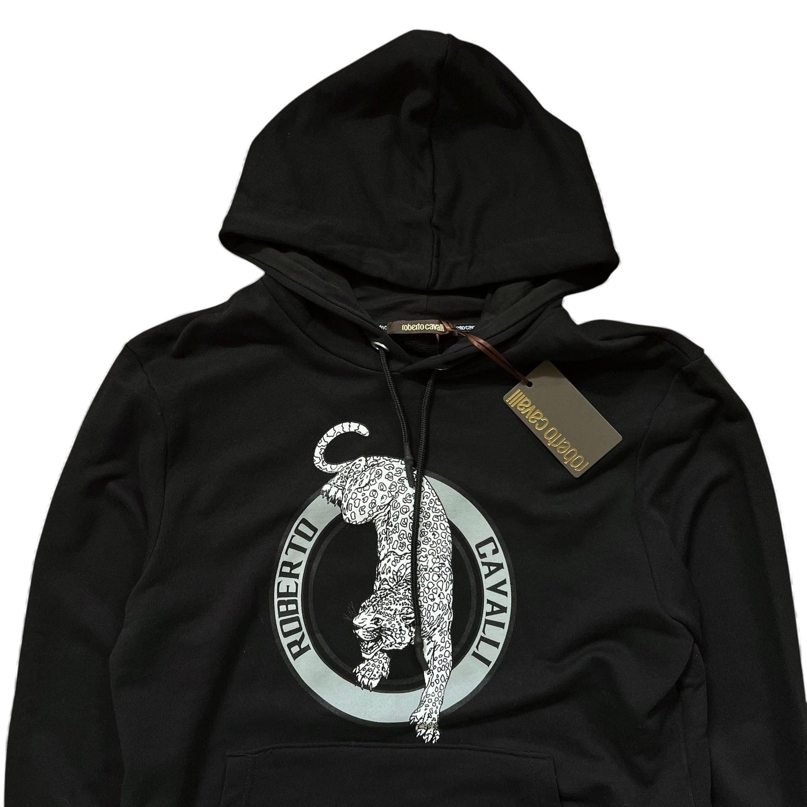 Roberto Cavalli Black Jaguar Hooded Sweatshirt (Fits M/L)