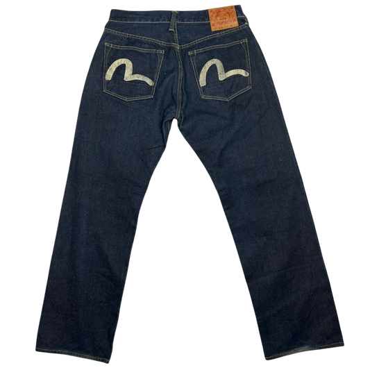 Vintage Evisu White Daicock Pocket Logo Selvedge Denim Jeans (Size 32")