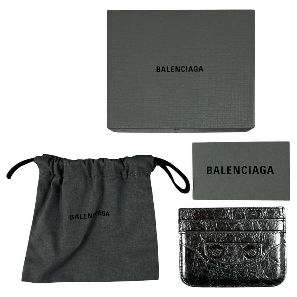 Balenciaga Le Cagole Leather Card Holder Metallic Silver