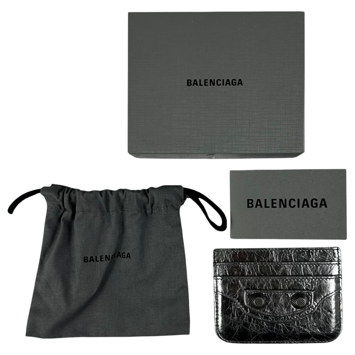 Balenciaga Le Cagole Leather Card Holder Metallic Silver
