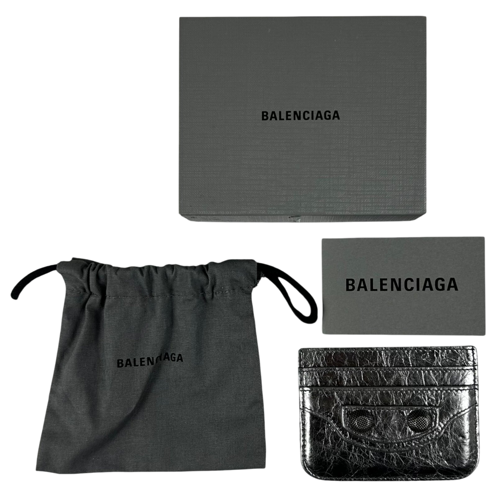 Balenciaga Le Cagole Leather Card Holder Metallic Silver