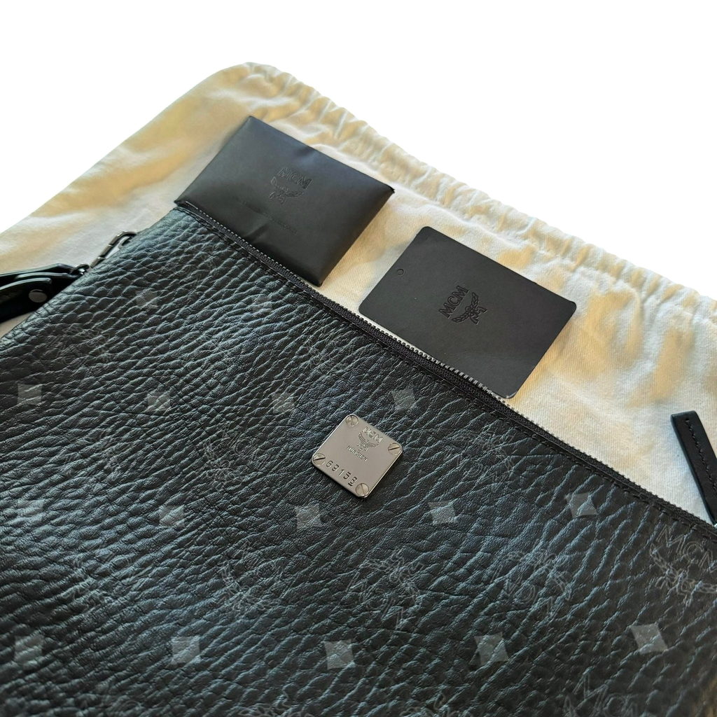 MCM Visetos Pattern Black Leather Clutch Bag