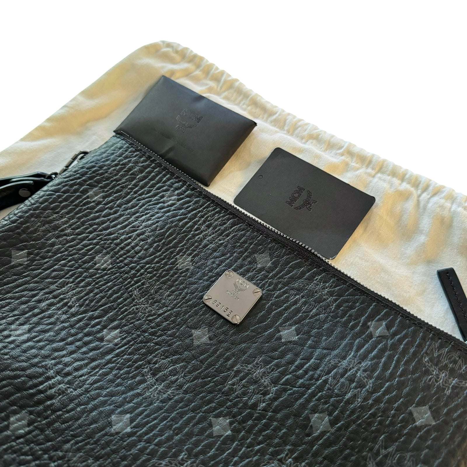 MCM Visetos Pattern Black Leather Clutch Bag