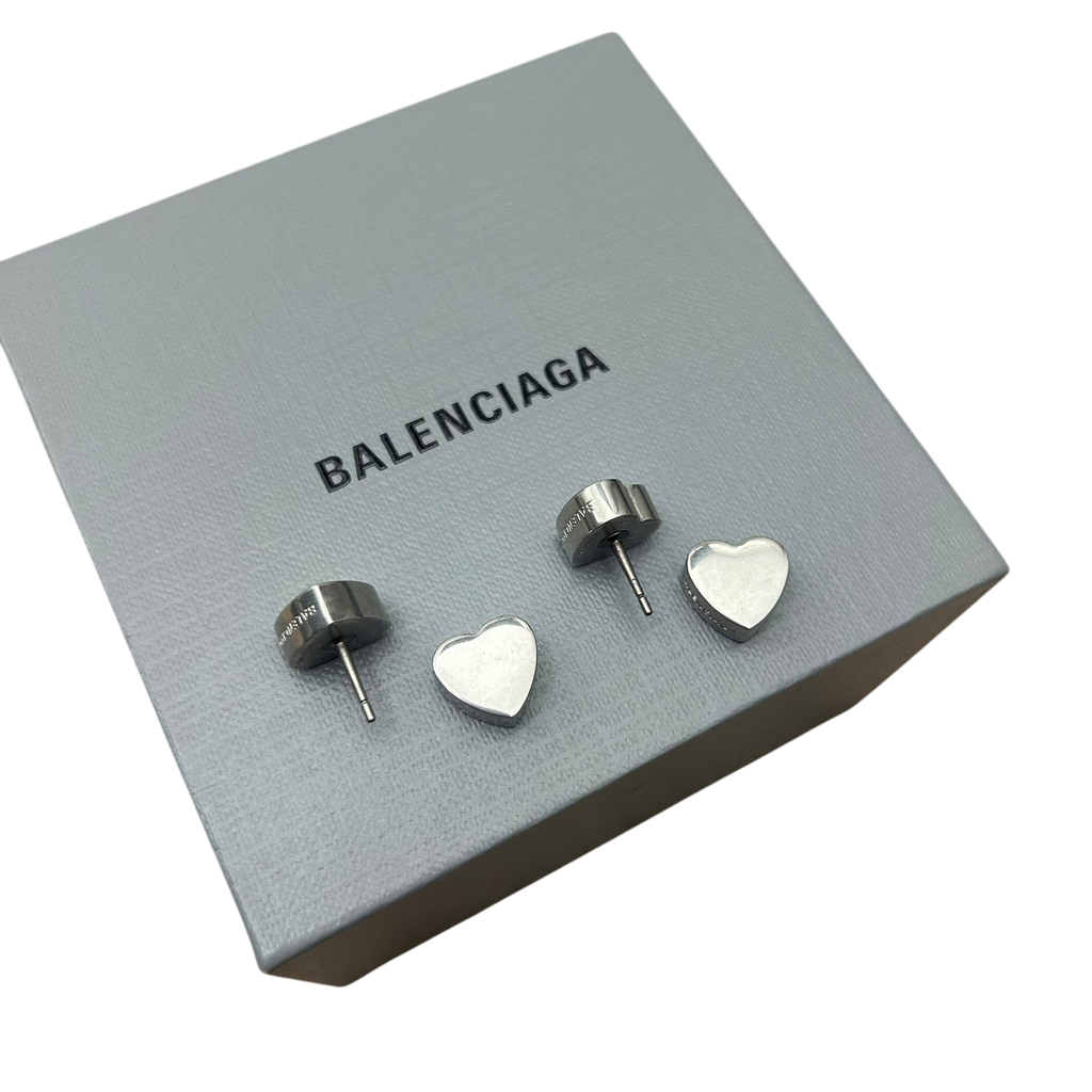 Balenciaga Logo-Engraved Heart Earrings 925 Silver